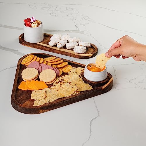 Set of 3 Acacia Wooden Trays Serving Platters – Serving Board Food Platters - Charcuterie Board for Fruit Cheese Vegetable – Drink Coaster Tray - Charger Plates – Wood Serving Tray