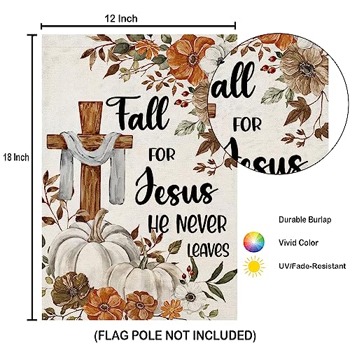 Fall Cross Garden Flags for Outside Decorations, Religious Cross Fall for Jesus with Pumpkins Maple Leaves Small Yard Flag, Harvest Autumn Thanksgiving Seasonal Farmhouse Holiday Outdoor Decor 12x18 Inch Vertical Double Sided