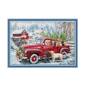 Benway Cross Stitch Kit 14ct Counted Christmas Delivery Van Red Car Snow Winter Dog 62x44cm