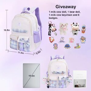 Mcaldume Cute Backpacks for Girls, Kawaii Backpack Aesthetic Backpack for Teen Girls, Beige Cute Bookbag for Kids Elementary School