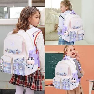 Mcaldume Cute Backpacks for Girls, Kawaii Backpack Aesthetic Backpack for Teen Girls, Beige Cute Bookbag for Kids Elementary School