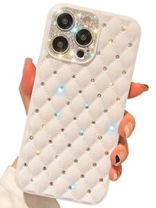 kwhapoo sparkly compatible with iphone 13 pro case with bling diamond, glitter flexible tpu slim fit slip-resistant camera protection cases for women girls 6.1"(white)