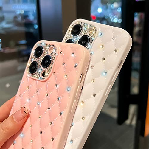 Kwhapoo Sparkly Compatible with iPhone 13 Pro Case with Bling Diamond, Glitter Flexible TPU Slim Fit Slip-Resistant Camera Protection Cases for Women Girls 6.1"(White)