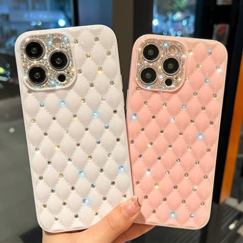 Kwhapoo Sparkly Compatible with iPhone 13 Pro Case with Bling Diamond, Glitter Flexible TPU Slim Fit Slip-Resistant Camera Protection Cases for Women Girls 6.1"(White)