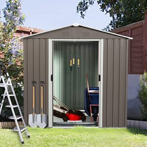 kelria 6ft x 5ft outdoor metal storage shed with window, outdoor storage shed with lockable sliding doors, floor frame, sun protection, waterproof tool storage shed for patio, lawn,backyard, white