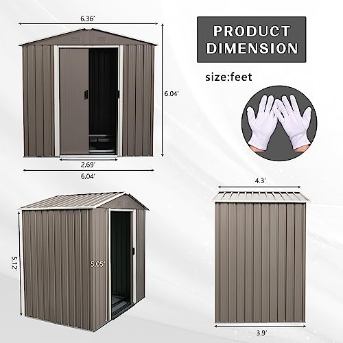 KELRIA 6ft x 5ft Outdoor Metal Storage Shed with Window, Outdoor Storage Shed with Lockable Sliding Doors, Floor Frame, Sun Protection, Waterproof Tool Storage Shed for Patio, Lawn,Backyard, White