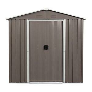 KELRIA 6ft x 5ft Outdoor Metal Storage Shed with Window, Outdoor Storage Shed with Lockable Sliding Doors, Floor Frame, Sun Protection, Waterproof Tool Storage Shed for Patio, Lawn,Backyard, White