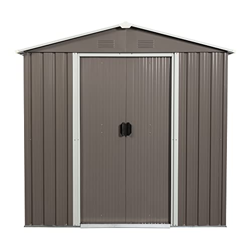 KELRIA 6ft x 5ft Outdoor Metal Storage Shed with Window, Outdoor Storage Shed with Lockable Sliding Doors, Floor Frame, Sun Protection, Waterproof Tool Storage Shed for Patio, Lawn,Backyard, White