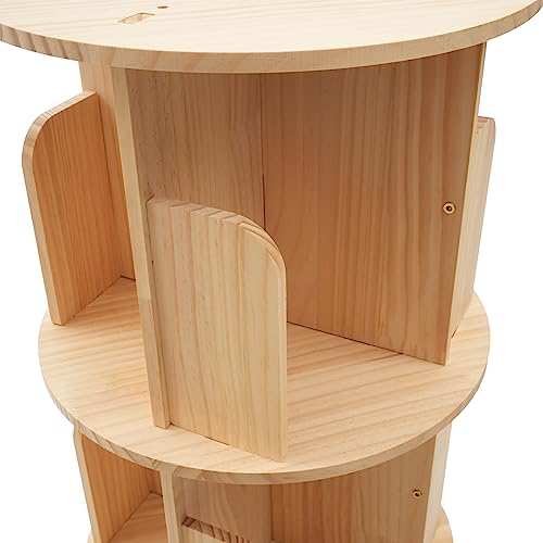 HAPPCUCOE Bookcase 360° Rotating Bookshelf Floor Standing Organizer Storage Shelf Display Rack for Living Room Study Room Bedroom Home Office (Wood 5 Tiers)