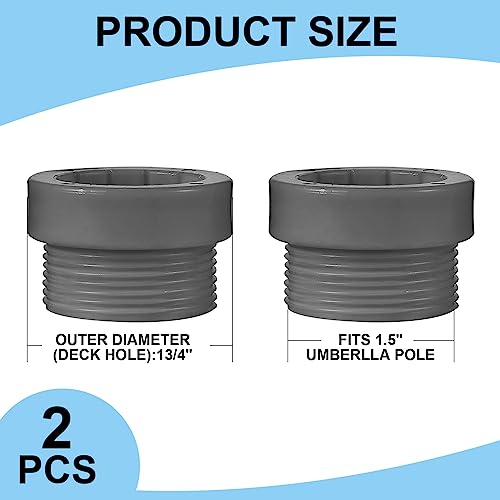 Thyle 2 Pcs Pool Umbrella Stabilizer Adapter Threaded Adapter Sleeves Pool Umbrella Sleeve Umbrella Pole Stabilizer for Outdoor Patio 1 3/4" Umbrellas Insert (Gray)