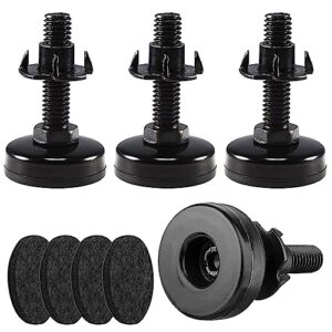 weichen 4 pack adjustable furniture leveling feet for cabinets sofas chairs, 3/8"-16 thread heavy duty adjustable table feet levelers large with cushioned felt pads, black