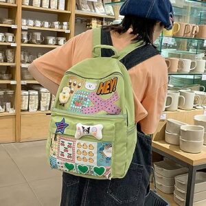 Hopecn Y2K Backpack With Kawaii Accessories Star Patch Aesthetic Canvas Bookbag Vintage Fashion Casual Goth Backpacks.(Patch1-Green2)