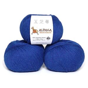100% alpaca yarn wool set of 3 skeins dk worsted weight - heavenly soft and perfect for knitting and crocheting (azure blue, dk/worsted)