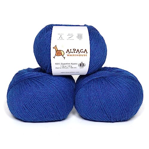 100% Alpaca Yarn Wool Set of 3 Skeins DK Worsted Weight - Heavenly Soft and Perfect for Knitting and Crocheting (Azure Blue, DK/Worsted)