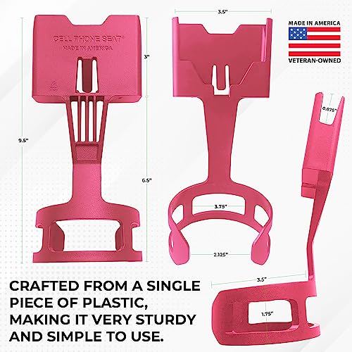 CELL PHONE SEAT – Phone & Cup Holder Made in USA – Fits Phones with or Without Cases in Vertical or Horizontal Position and Doesn’t Block Cup Holder, Charging Ports, Vents, Windshield (Pink Pack of 1)