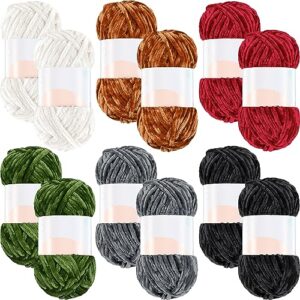 xinnun 12 skeins plush yarn, thick chenille yarn, soft blanket velvet yarn for knitting diy craft total length 1116 yards, fluffy yarn for crocheting sweater shawl toy, 3.5 oz/skein (simple color)