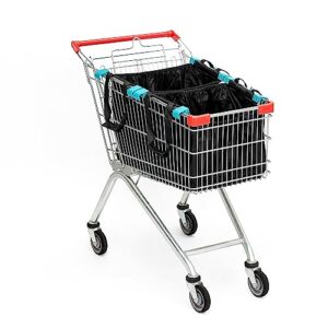 handy sandy 4 pc reusable universal cart bag, grocery shopping and organizer tote + base board (black) (black)