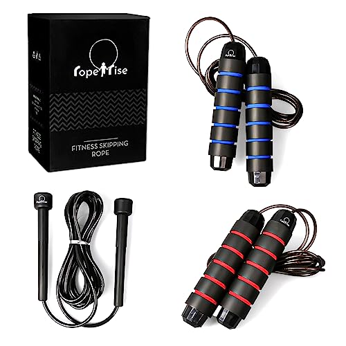 Jump Rope Fitness 3-Set for 2 Adults & Child - Lightweight, Adjustable Length, Durable Pro Quality. Ideal for Fitness, Cardio, Conditioning, Weight Loss for Men & Women + Free Child Rope