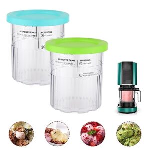2pcs containers replacement for ninja creami pints and lids, upgraded ice cream tubs with lids compatible with nc500 nc501 deluxe series ice cream maker, wave style (green, blue)