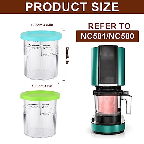 2pcs Containers Replacement for Ninja Creami Pints and Lids, Upgraded Ice Cream Tubs with Lids Compatible with NC500 NC501 Deluxe Series Ice Cream Maker, Wave Style (Green, Blue)