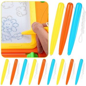 qilery 12 pcs replacement stylus magnetic drawing pen magnet replacement pens with rope educational toys for magnetic drawing board magnapad writing tablet a to z and numbers 0-9, blue yellow orange