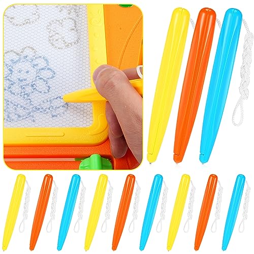 Qilery 12 Pcs Replacement Stylus Magnetic Drawing Pen Magnet Replacement Pens with Rope Educational Toys for Magnetic Drawing Board Magnapad Writing Tablet A to Z and Numbers 0-9, Blue Yellow Orange