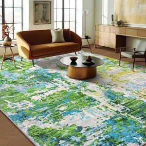 area rug living room rugs - 8x10 washable large modern abstract soft no slip indoor rug thin floor carpet for bedroom under dining table home office decor - green