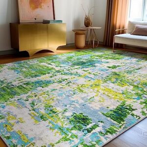 Area Rug Living Room Rugs - 8x10 Washable Large Modern Abstract Soft No Slip Indoor Rug Thin Floor Carpet for Bedroom Under Dining Table Home Office Decor - Green