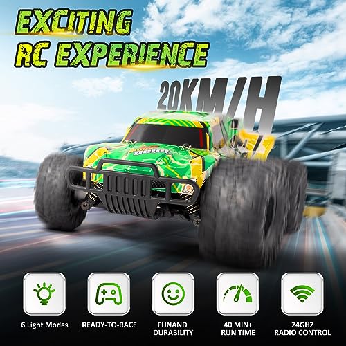 kolegend RC Cars 13 Inch Colorful Bodylight Remote Control Car for Boys 50+min Play with 2 Rechargeable Batteries, 20 km/h All Terrains Off Road RC Trucks Birthday Gift