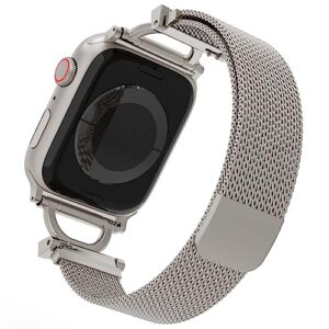 MOSINBAND Compatible with Apple Watch Band 38mm 40mm 41mm,Slim Stainless Steel Mesh Loop Magnetic Clasp Strap for iWatch SE & Series 8 7 6 5 4 3 2 1 Women Men, Starlight