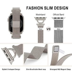 MOSINBAND Compatible with Apple Watch Band 38mm 40mm 41mm,Slim Stainless Steel Mesh Loop Magnetic Clasp Strap for iWatch SE & Series 8 7 6 5 4 3 2 1 Women Men, Starlight