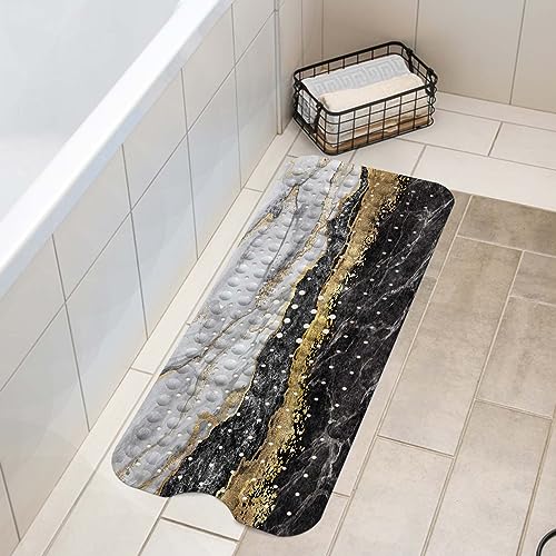 LNOND Bathtub Mat for Bathroom Non Slip,Shower mats for Showers Anti Slip with Drain Holes and Suction Cups(Black Marble,40 X 16 Inch)