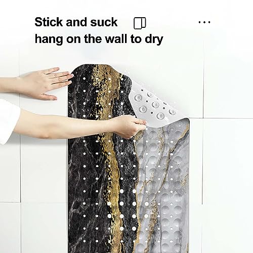 LNOND Bathtub Mat for Bathroom Non Slip,Shower mats for Showers Anti Slip with Drain Holes and Suction Cups(Black Marble,40 X 16 Inch)