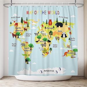 animal world map children's shower curtain fun cartoon educational tools plants marine waterproof fabric bathroom 72 x 72 inches with hooks…