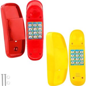 haconba 2 pack swingset phone toys playground swing set telephone plastic pretend play telephone with numeric key for kids outdoor playground treehouse accessories (yellow, red)