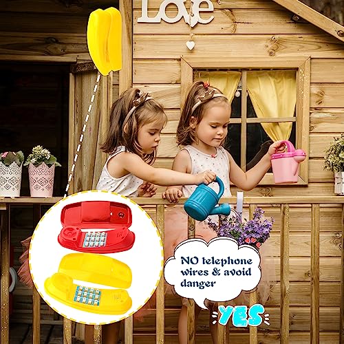 Haconba 2 Pack Swingset Phone Toys Playground Swing Set Telephone Plastic Pretend Play Telephone with Numeric Key for Kids Outdoor Playground Treehouse Accessories (Yellow, Red)