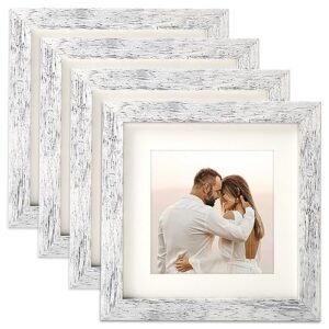 aveax 6x6 picture frame display pictures 4x4 with mat or 6x6 without mat, set of 4 square photo frame for wall or tabletop white