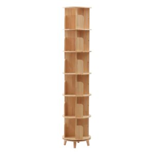 lyexd 6 tiers wood narrow bookshelf, 360 rotating book shelf display bookcase, multi-functional floor standing book case organizer for living room, bedroom,home,office