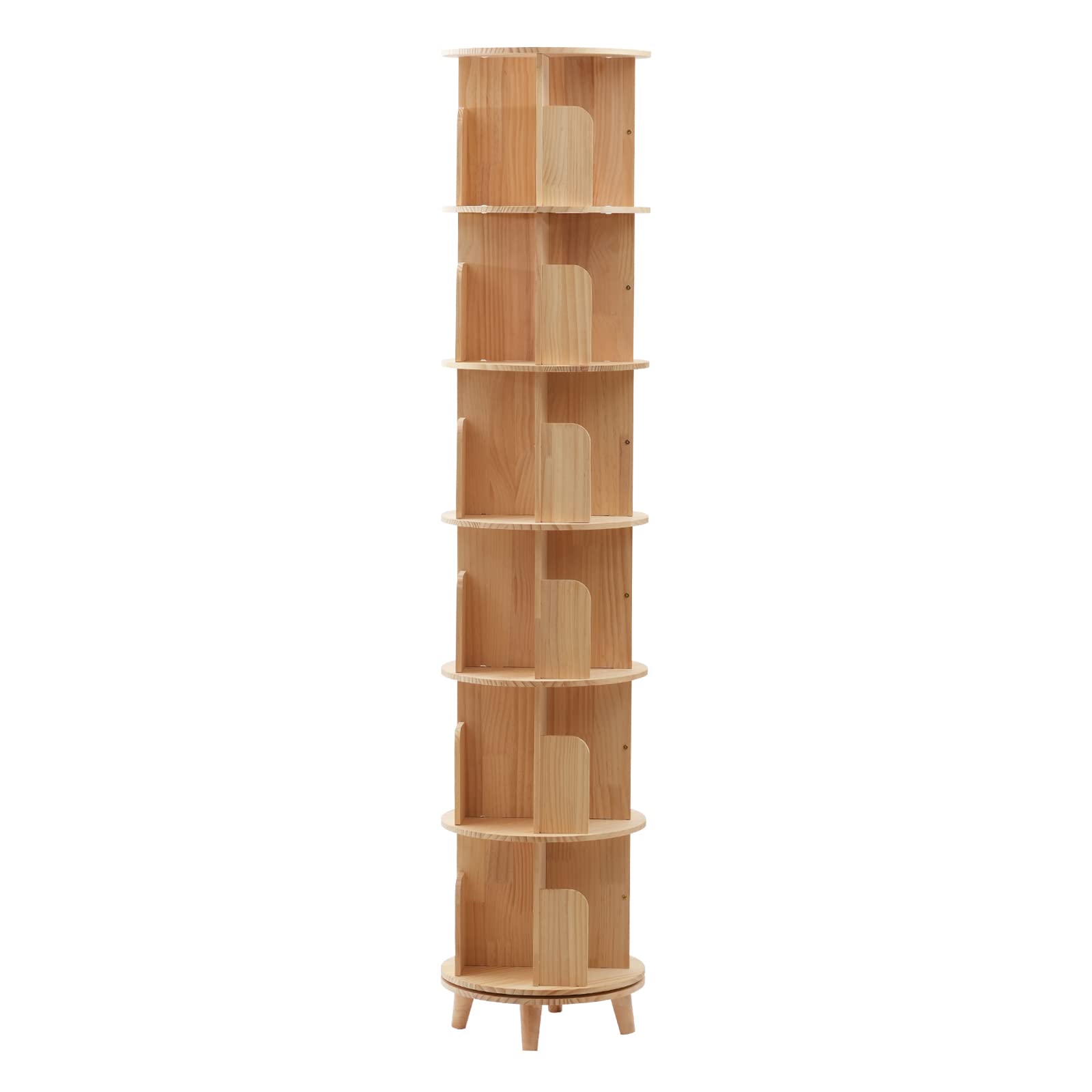 LyeXD 6 Tiers Wood Narrow Bookshelf, 360 Rotating Book Shelf Display Bookcase, Multi-Functional Floor Standing Book case Organizer for Living Room, Bedroom,Home,Office