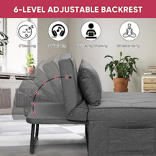Sofa Bed, Convertible Chair, 4 in 1 Multi-Function Folding Ottoman, Couch Bed with Adjustable Backrest, Couch Bed for Living Room, Apartment, Office, Modern, Linen, Dark Grey