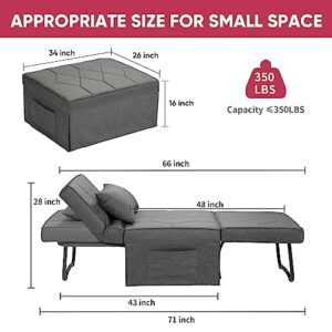 Sofa Bed, Convertible Chair, 4 in 1 Multi-Function Folding Ottoman, Couch Bed with Adjustable Backrest, Couch Bed for Living Room, Apartment, Office, Modern, Linen, Dark Grey
