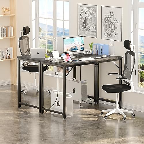 iSunirm 32 Inch Computer Desk for Small Space, Small Office Desk with Magic Power Outlets and USB Charging Ports, Simple Laptop Study Writing Table, Modern Sturdy Work Gaming Desk, Black Oak, 2 Pack