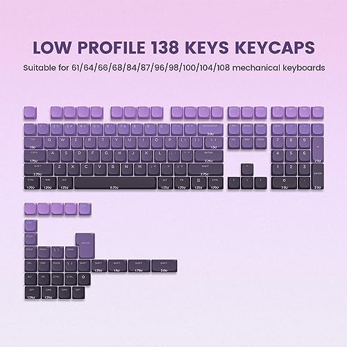 XVX Low Profile Keycaps - Purple Keycaps, Shine Through PBT Keycaps for 60% 65% 75% 100% Cherry Gateron MX Switches (Low Profile and Tradition Profile) Mechanical Keyboard