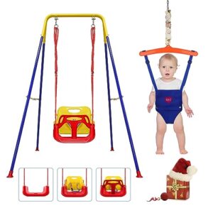 hhnaejx 4-in-1 toddler swing set and baby jumper, baby swing stand indoor/outdoor play,anti-flip snug & easy to assemble infants to teens kids swing seat for playground