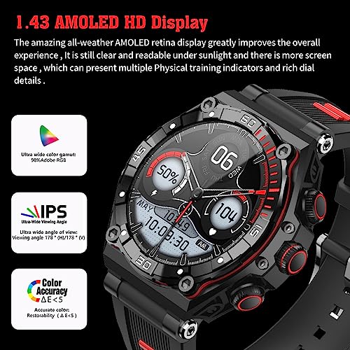 Cheerall 1.43” AMOLED Touch Screen Military Smart Watch for Answer Make Call, 5ATM Waterproof Fitness Tracker with AI Voice Assistant 100+ Workout Modes Heart Rate SpO2 Sleep Monitor for Men Women