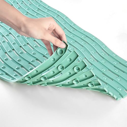 SUMLANS Bath Tub Mat Non Slip, Safe Soft Shower Mats with Strong Grip Suction Cups and Drain Holes, Clean Machine Washable for Bathroom, Wavy 16 x 27 in (Green)