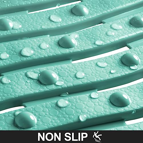 SUMLANS Bath Tub Mat Non Slip, Safe Soft Shower Mats with Strong Grip Suction Cups and Drain Holes, Clean Machine Washable for Bathroom, Wavy 16 x 27 in (Green)