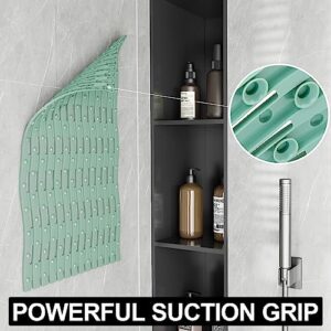 SUMLANS Bath Tub Mat Non Slip, Safe Soft Shower Mats with Strong Grip Suction Cups and Drain Holes, Clean Machine Washable for Bathroom, Wavy 16 x 27 in (Green)