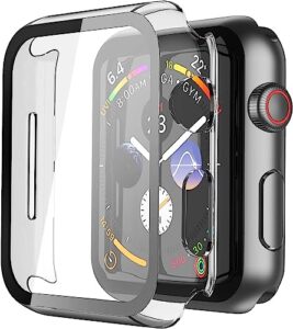 misxi 2 pack hard pc case with tempered glass screen protector compatible with apple watch series 6 se series 5 series 4 40mm, clear