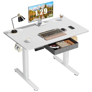electric standing desk with drawer 40 x 24 inch stand up desk with storage height adjustable desk sit stand desk white frame/white top ergonomic rising desk computer workstation for office